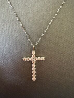 Silver Moissonites Cross Pendant Necklace - Women's Jewelry